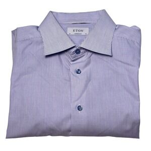 Eton Contemporary Dress Shirt Mens Size 17.5 44 White Spread Collar Long Sleeve